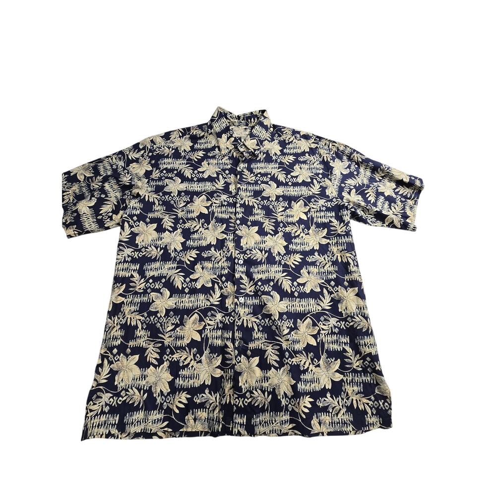 Tori Richard Honolulu Hawaiian Shirt Men's L Blue tropical Floral Cotton Lawn
